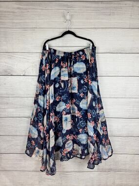 Cato Plus Size Navy Vacation Nautical Summer Printed Maxi Skirt Size 18/20W